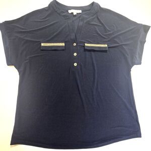 Ivy Ridge Shirt Womens Medium Blue Shirt Rhinestone Embellished faux Pockets